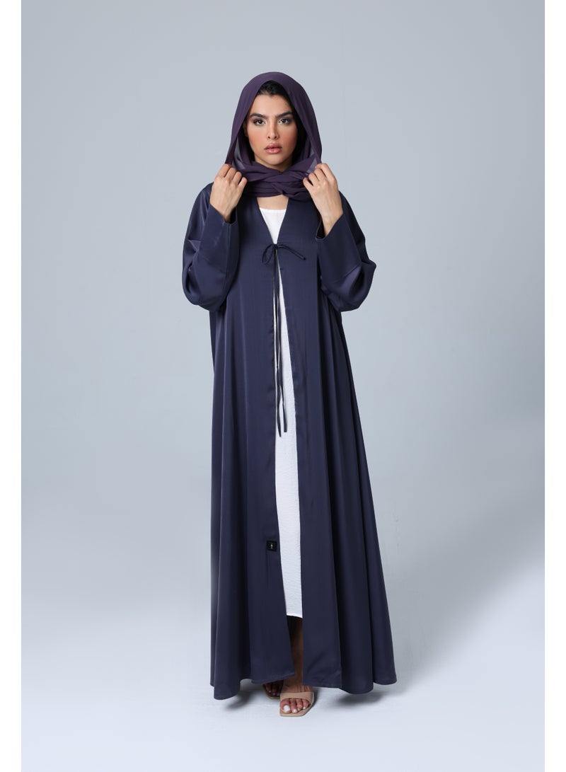 IKKXA Open Front Tie Plain Abaya ABY1176 Purple - Image 1
